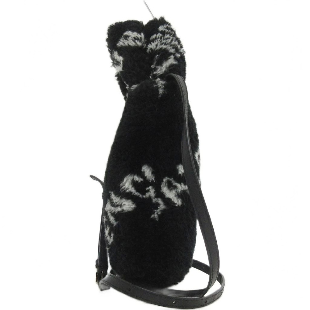 Balenciaga Phone Holder Bag Shoulder Handbag Faux Fur Black